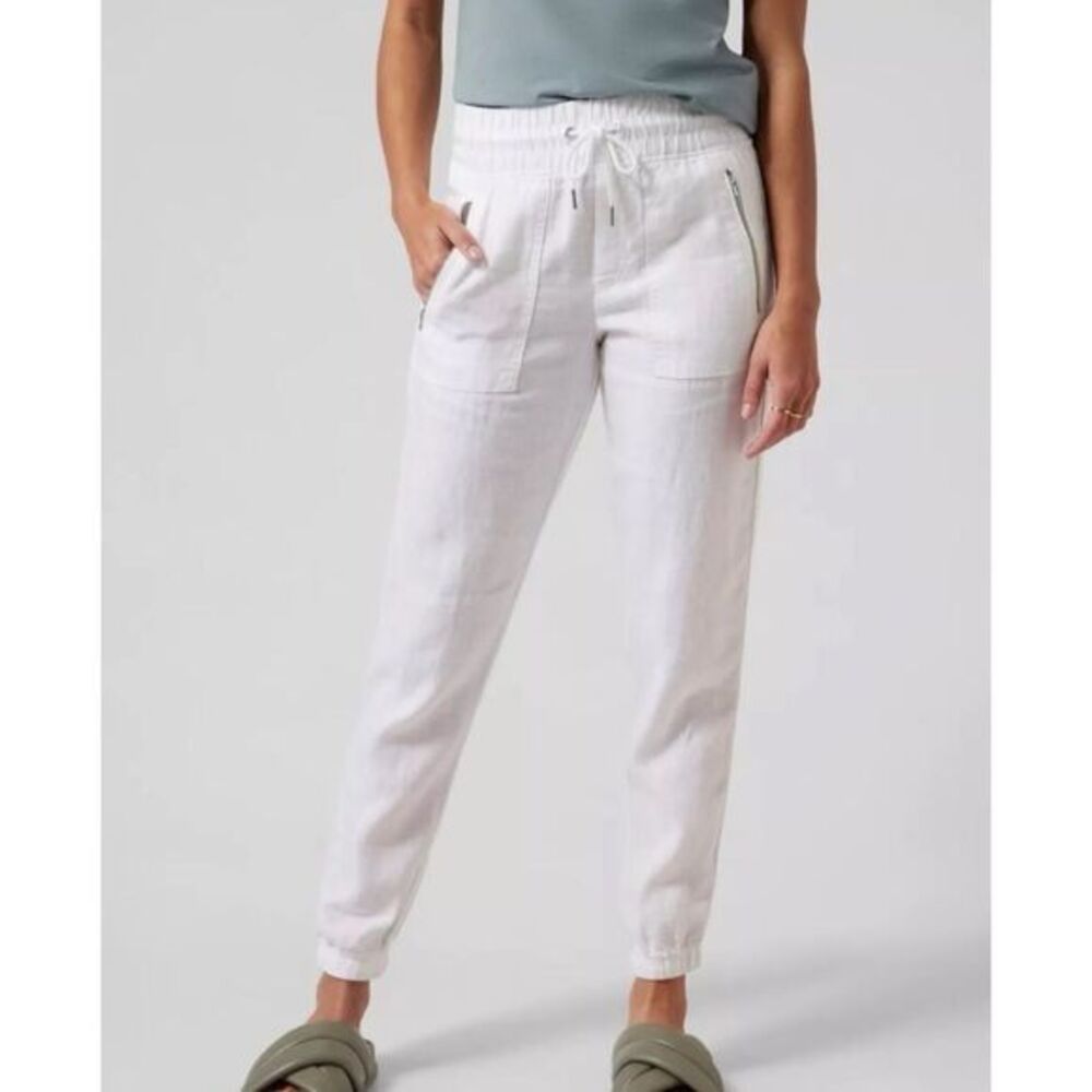 ATHLETA Cabo 100% Linen Joggers Calla White Size 2 NWOT